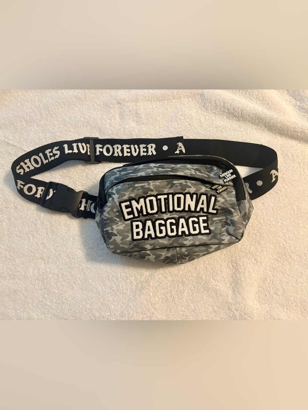 Assholes Live Forever Emotional Baggage Gray Camo Waist Bag / Fanny pack
